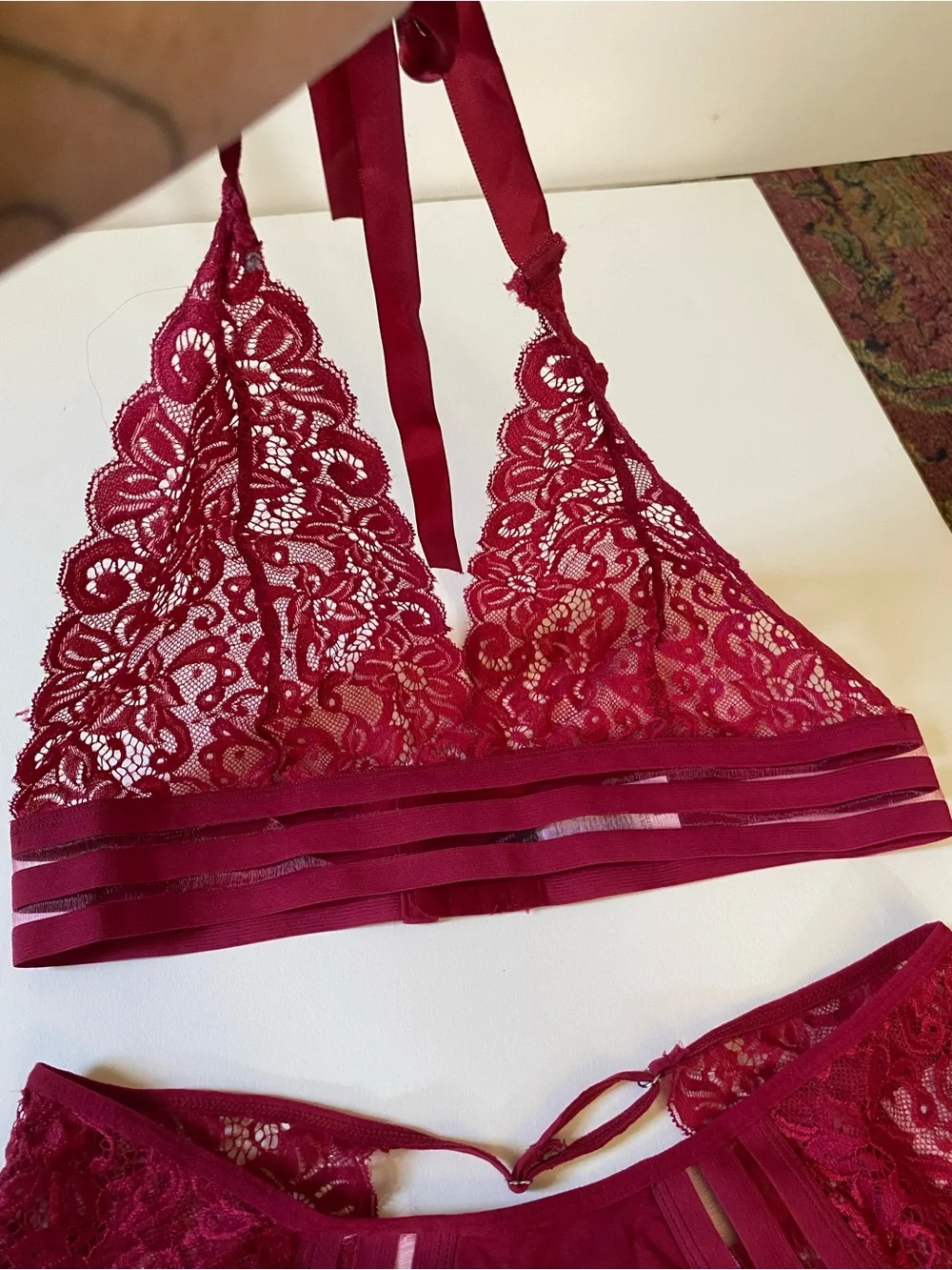 Red Lace Bralette & Bikini Set